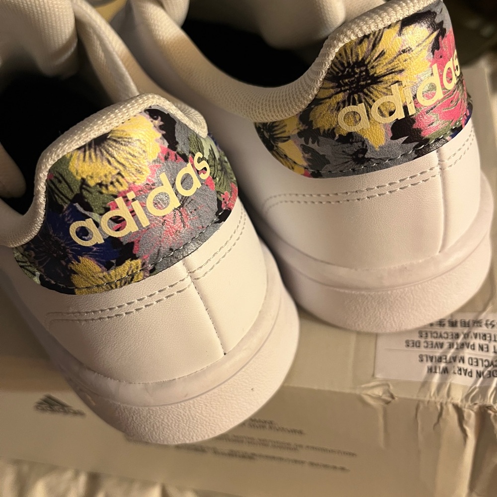 Adidas White Sneakers with Floral Accents
